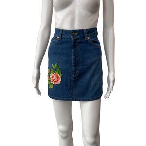$850 Gucci Blue Denim Embroidered Floral Mini Skirt size IT 36/0